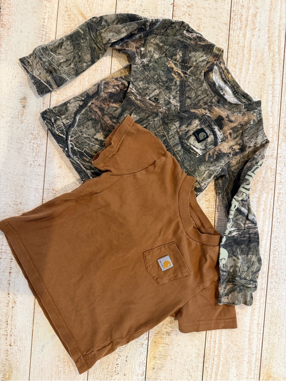 Carhartt Brown Pocket Tee with Green/Brown Camo Long-Sleeve Top
